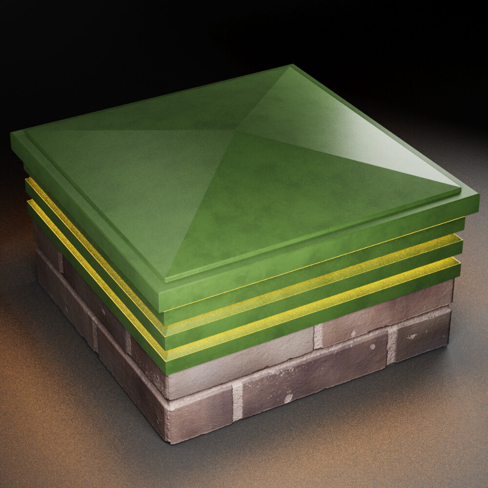 Колпак Zking Бона ХайТек Зеленый на столб 2х2 кирпича (513х513мм) с подсветкой в Перми фото