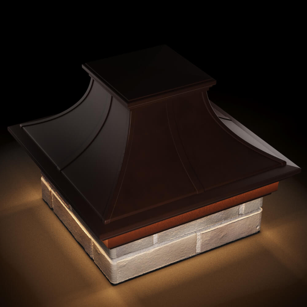 Колпак Zking Монблан Премиум Коричневый на столб 1.5х1.5 кирпича (385х385мм) с подсветкой в Перми фото