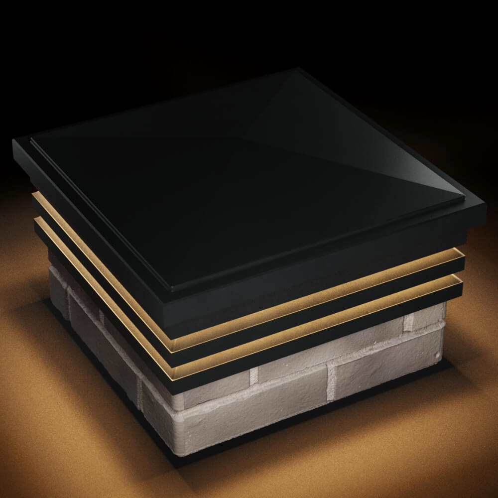 Колпак Zking Бона ХайТек Черный на столб 1.5х1.5 кирпича (385х385мм) с подсветкой в Перми фото