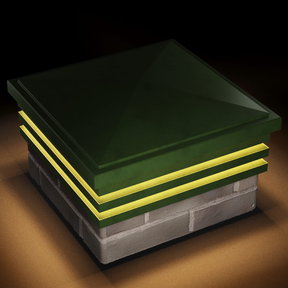 Колпак Zking Бона ХайТек Зеленый на столб 1.5х1.5 кирпича (385х385мм) с подсветкой в Перми фото