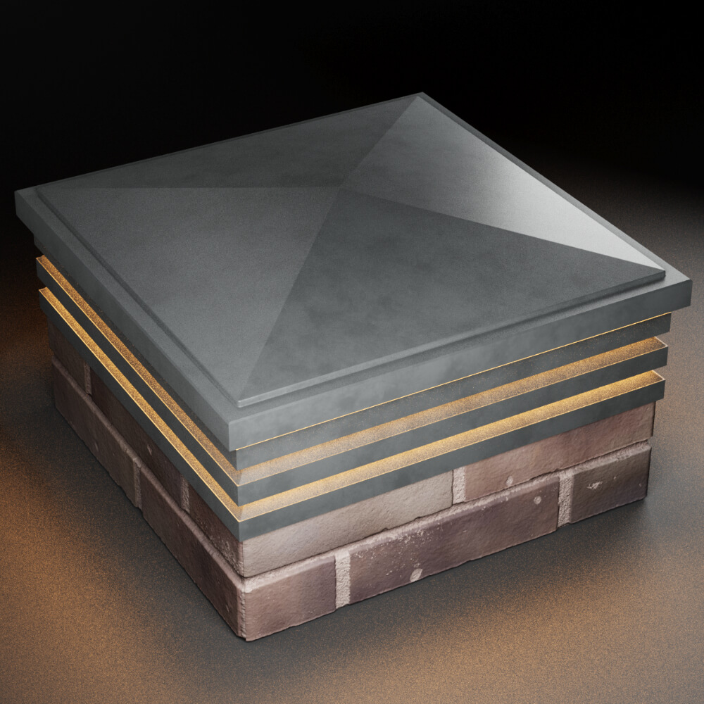 Колпак Zking Бона ХайТек Серый на столб 2х2 кирпича (513х513мм) с подсветкой в Перми фото