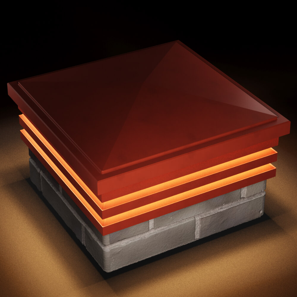 Колпак Zking Бона ХайТек Красный на столб 1.5х1.5 кирпича (385х385мм) с подсветкой в Перми фото