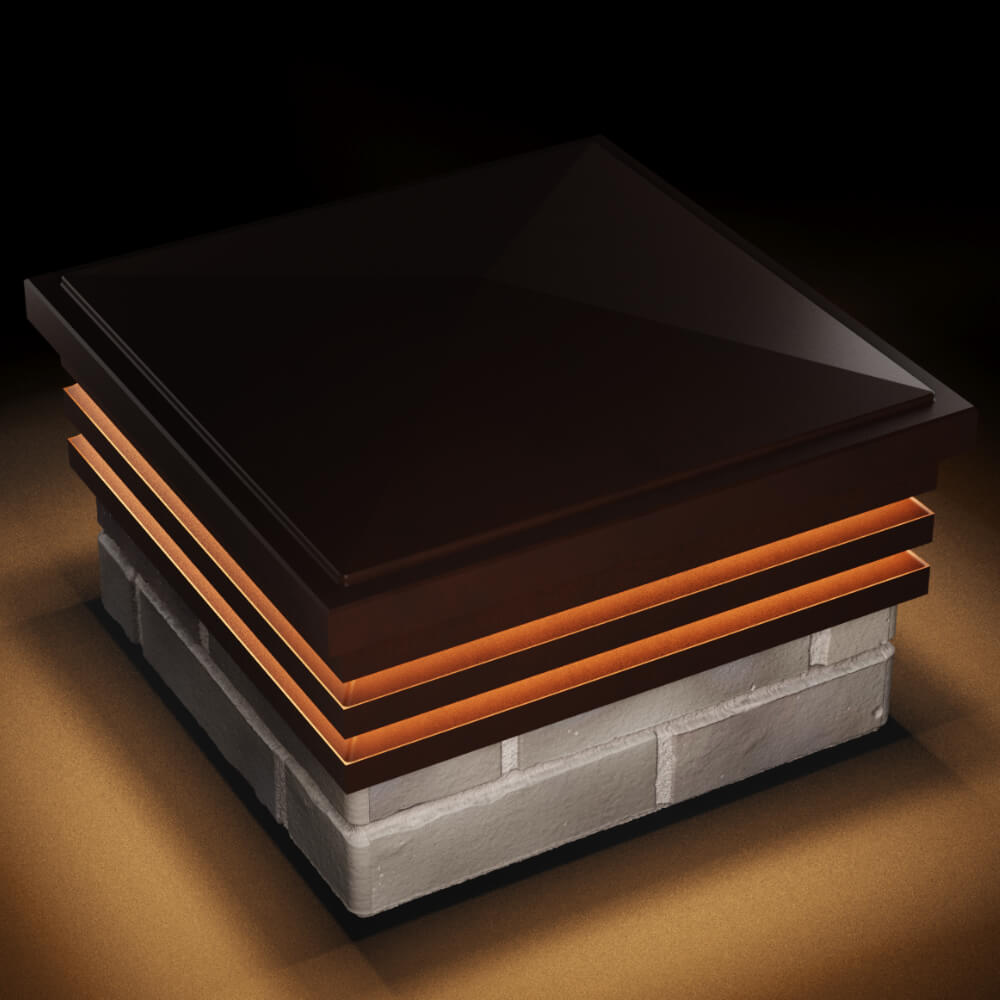 Колпак Zking Бона ХайТек Коричневый на столб 1.5х1.5 кирпича (385х385мм) с подсветкой в Перми фото