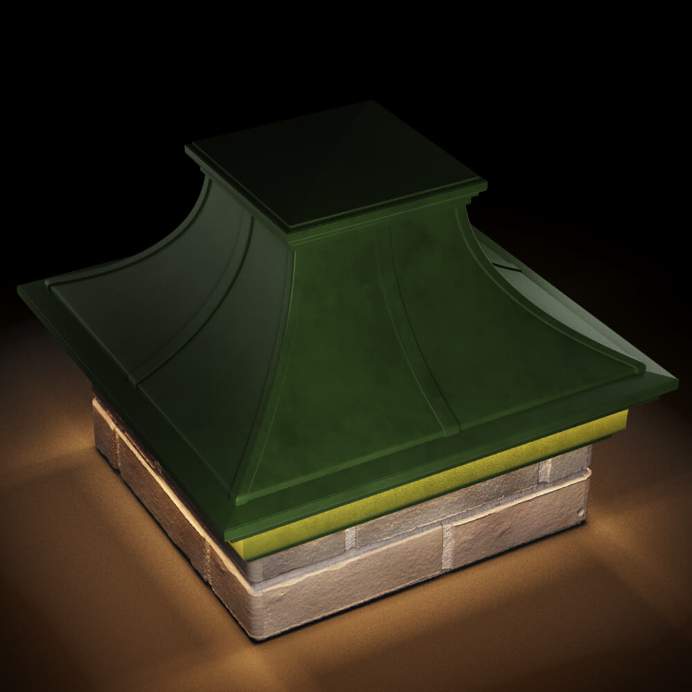 Колпак Zking Монблан Премиум Зеленый на столб 1.5х1.5 кирпича (385х385мм) с подсветкой в Перми фото