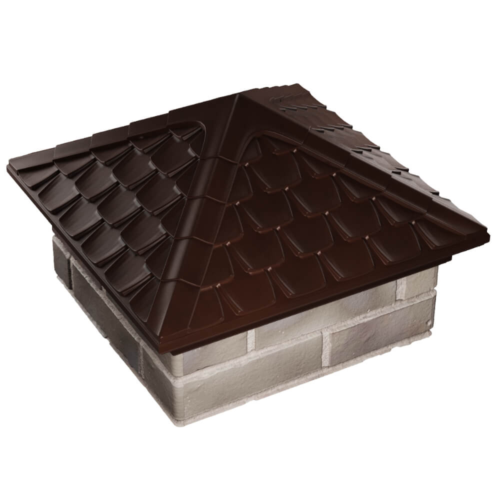 Колпак Zking Эльбрус Коричневый на столб 1.5х1.5 кирпича (385х385мм) в Перми фото